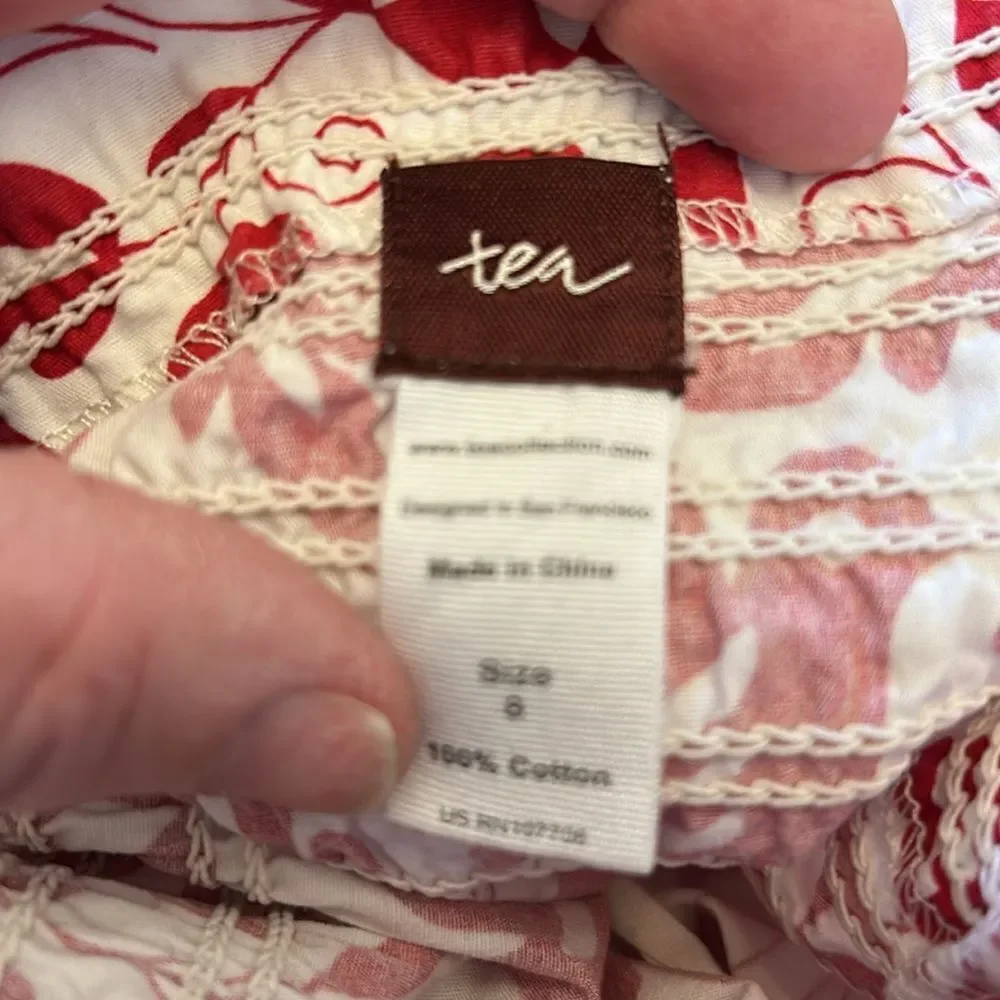 Tea Collection red white bird floral cap sleeve cotton dress Size 8 EUC